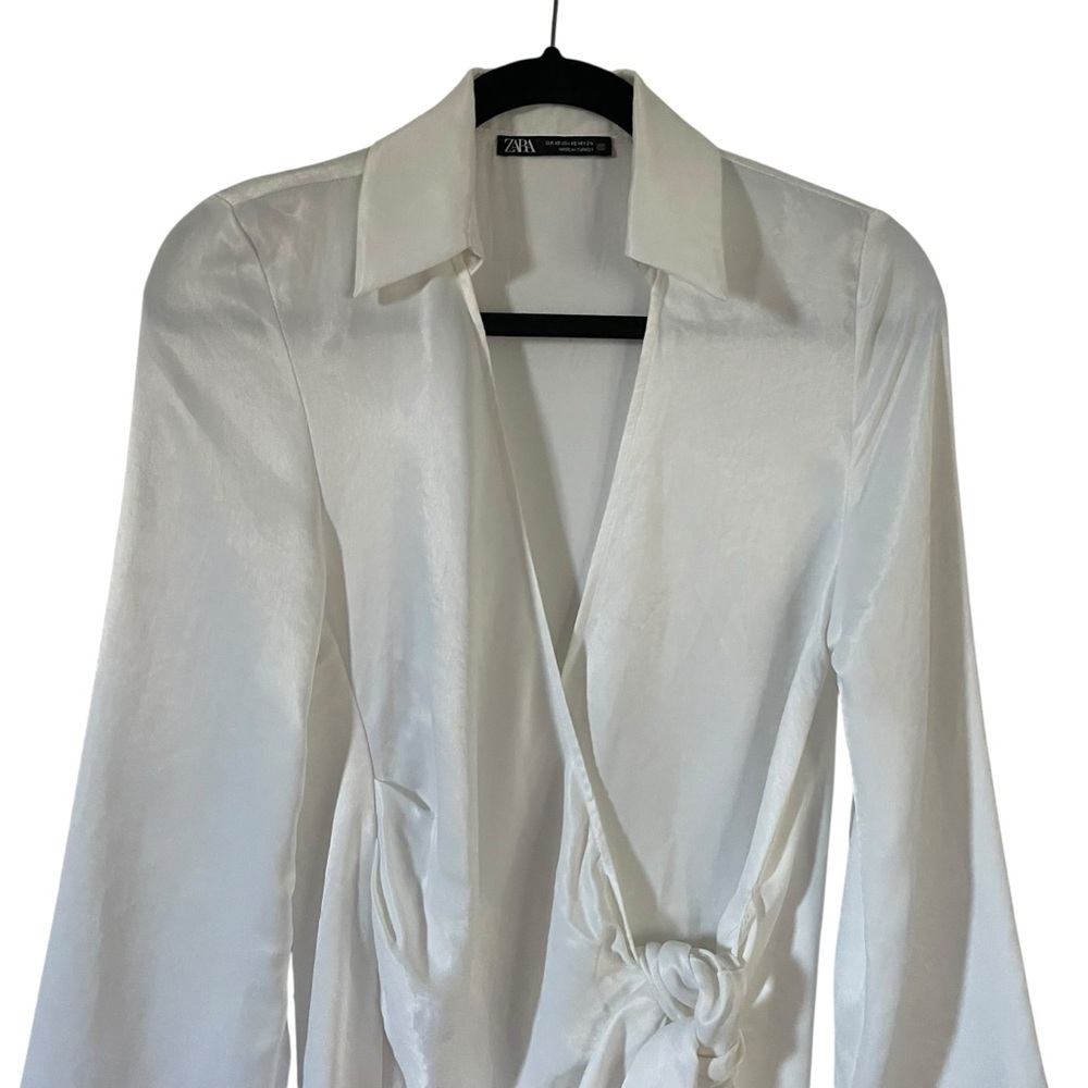 Zara White Wrap Mini Dresses Size XS - Picture 6 of 7